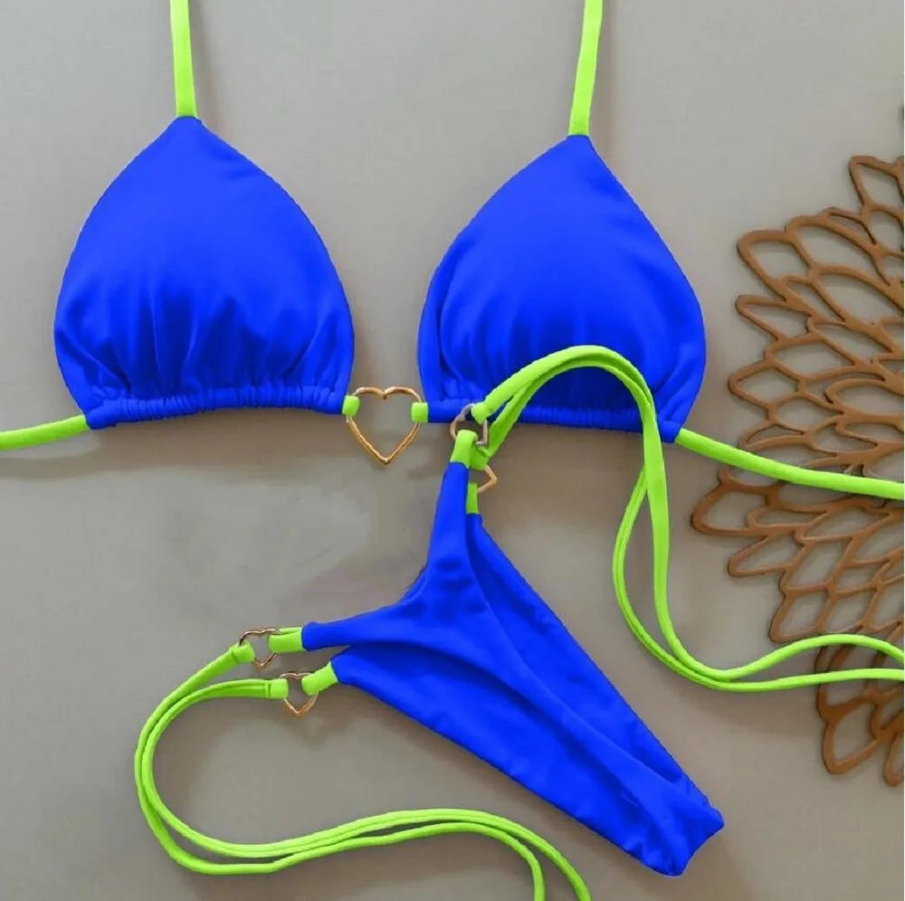 Conjunto de Biquíni Sexy Halter de Cor Sólida RUOTONSEPT, maiô feminino de duas peças, com triângulo e fio dental, traje de banho estilo brasileiro.