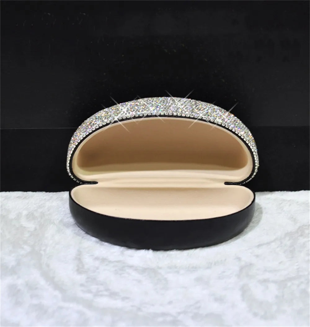 Estojo de Óculos de Luxo com Glitter de Diamante, Caixa para Óculos de Sol com Strass Brilhante, Organizador de Mesa de Cristal e Container de Armazenagem