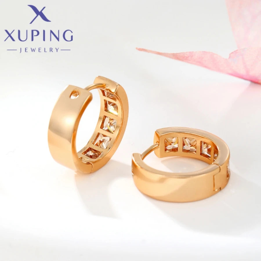 Brincos de argola elegantes em forma redonda, cor dourada, nova chegada da Xuping Jewelry, moda para mulheres e presentes de aniversário para colegiais X000745140