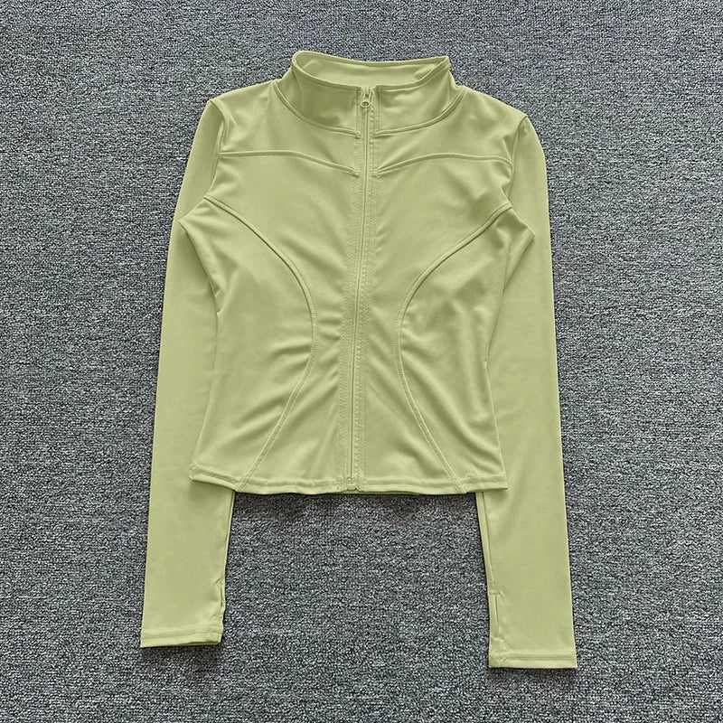 Jaqueta Esportiva Feminina de Manga Longa, Camisa de Treino, Casaco para Academia, Roupas de Yoga, Roupas Esportivas