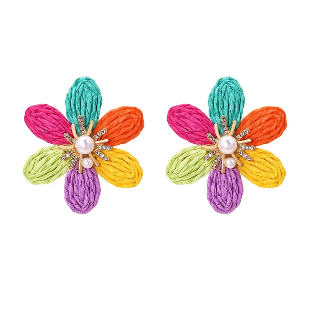Brinco Feminino Doce Romântico de Primavera, Brincos de Metal em Liga com Flor, Brincos de Stud de Resina Colorida