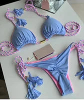 Novo Maiô Branco Sólido para Mulheres, Conjunto de Dois Peças com Cintura Baixa e Laço, Moda de Praia