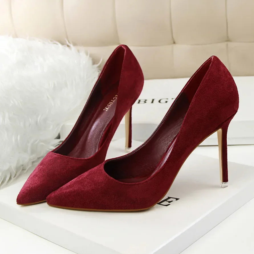 Sapatos de Salto Alto Femininos Elegantes em Lã Laranja Roxo para Festa de Banquete à Noite, Scarpin Clássico em Burgundy, 9cm de Salto Alto, Tamanho Plus