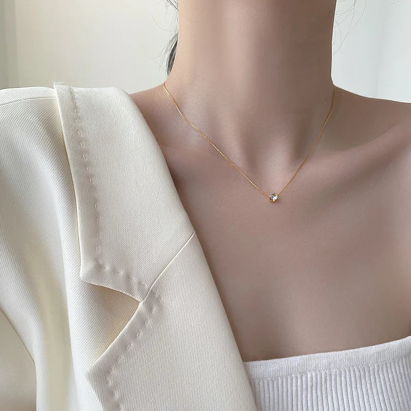 Colar de Pingente Redondo de Zirconia Cúbica de Aço Inoxidável ASONSTEEL para Mulheres, Joias Minimalistas Charmosas, Design Brilhante como Presente