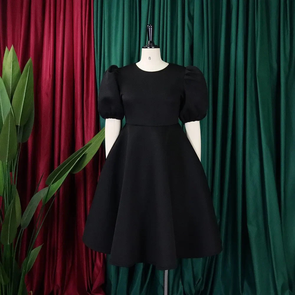 Vestidos Elegantes para Mulher 2024, Decote em O, Manga Curta, Cintura Alta, Pregas, Midi Luxuoso para Festas de Aniversário e Jantares