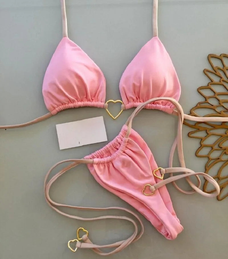 Conjunto de Biquíni Sexy Halter de Cor Sólida RUOTONSEPT, maiô feminino de duas peças, com triângulo e fio dental, traje de banho estilo brasileiro.