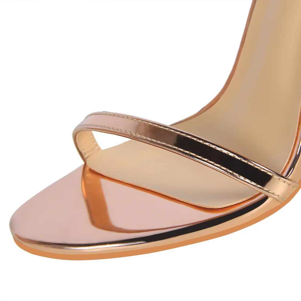 Sandálias gladiadoras femininas com salto alto de 8cm e 11cm, rasteirinhas de verão, sapatos stiletto de stripper em ouro champanhe.