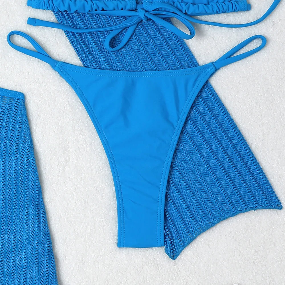Biquínis Sexy 2025 Trajes de Banho Femininos Conjunto de Biquíni Brasileiro de Três Peças Roupas de Praia Trajes de Banho para a Piscina