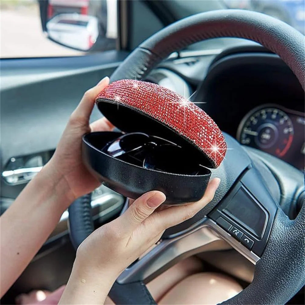 Estojo de Óculos de Luxo com Glitter de Diamante, Caixa para Óculos de Sol com Strass Brilhante, Organizador de Mesa de Cristal e Container de Armazenagem