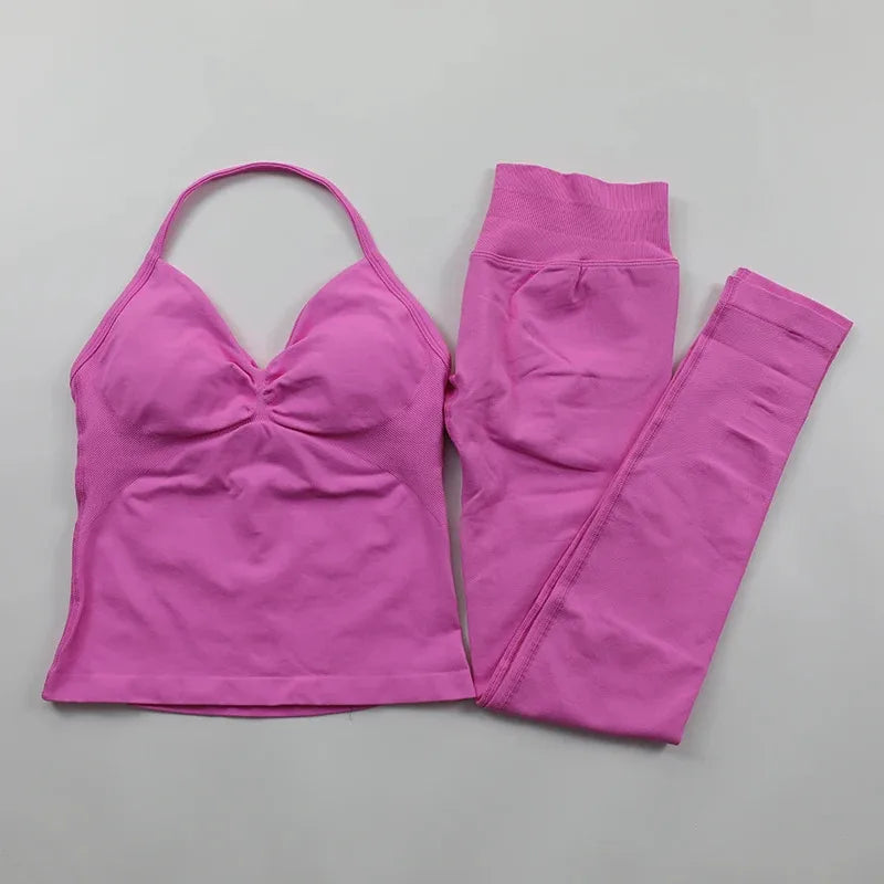 Conjunto de Leggings Impact para Mulheres Conjunto de Yoga Sem Costura Roupa de Fitness Legging com Bumbum Definido Top de Tanque Almofadado Conjuntos de Treino Roupas Esportivas