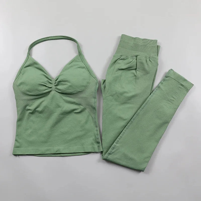 Conjunto de Leggings Impact para Mulheres Conjunto de Yoga Sem Costura Roupa de Fitness Legging com Bumbum Definido Top de Tanque Almofadado Conjuntos de Treino Roupas Esportivas