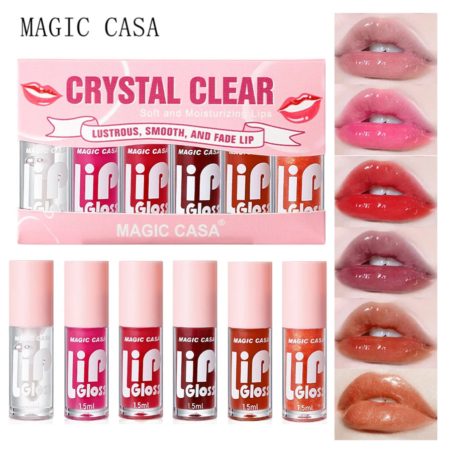 MAGIC CASA 6 peças/conjunto Pequena garrafa Óleo Labial Gel Hidratante de longa duração Hidratante Lábios Líquido Brilhante Suave