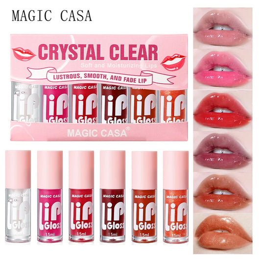 MAGIC CASA 6 peças/conjunto Pequena garrafa Óleo Labial Gel Hidratante de longa duração Hidratante Lábios Líquido Brilhante Suave