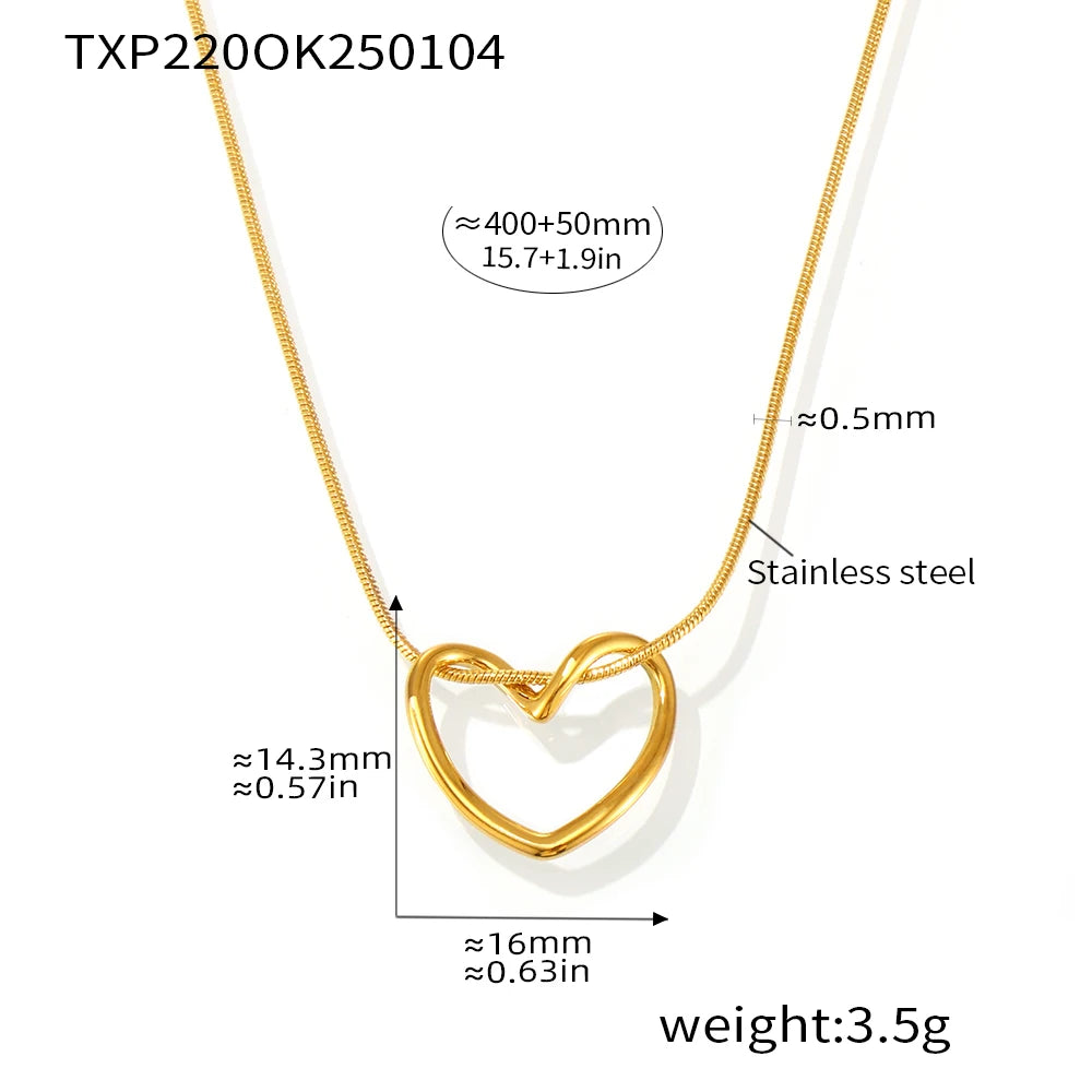 Conjunto de Joias de Luxo com Colar e Brincos de Pingente de Coração Bonito em Aço Inoxidável 316 com Revestimento de Ouro - Joias Impermeáveis para Mulheres, Presente de Joias