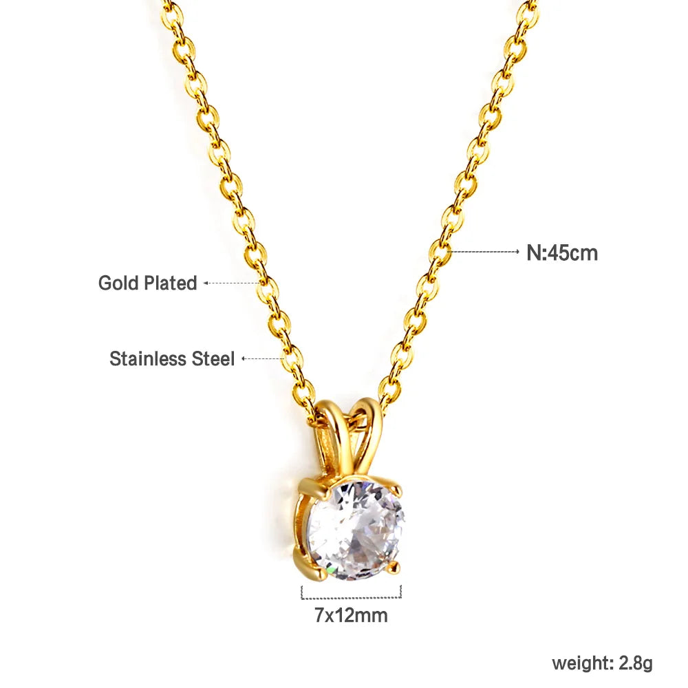 Colar de Pingente Redondo de Zirconia Cúbica de Aço Inoxidável ASONSTEEL para Mulheres, Joias Minimalistas Charmosas, Design Brilhante como Presente