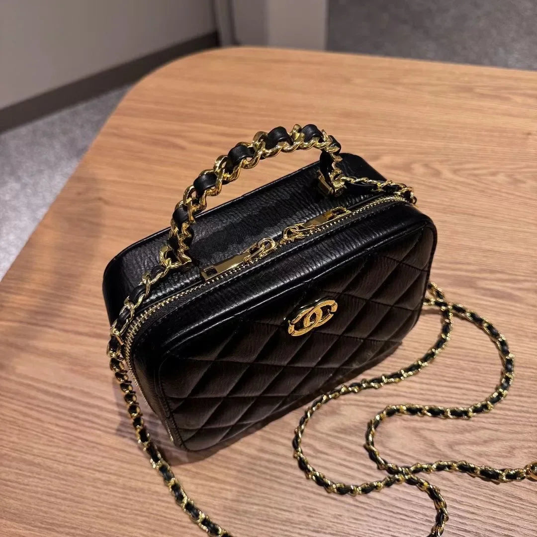 2024 New Styleargyll Genuine Leather Tweed Box Bag Women's High-end Feel Chain Fashionable Versatile Shoulder Crossbody Bag