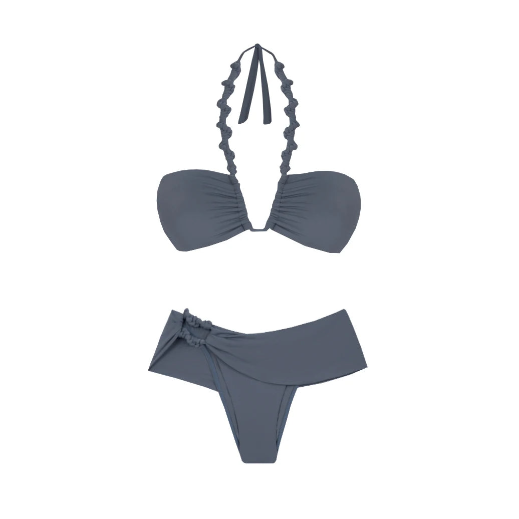 Conjunto de 2 peças de maiô listrado com saia longa, biquíni sexy feminino com push up, halter, biquíni feminino, traje de banho modelador, roupa de praia.