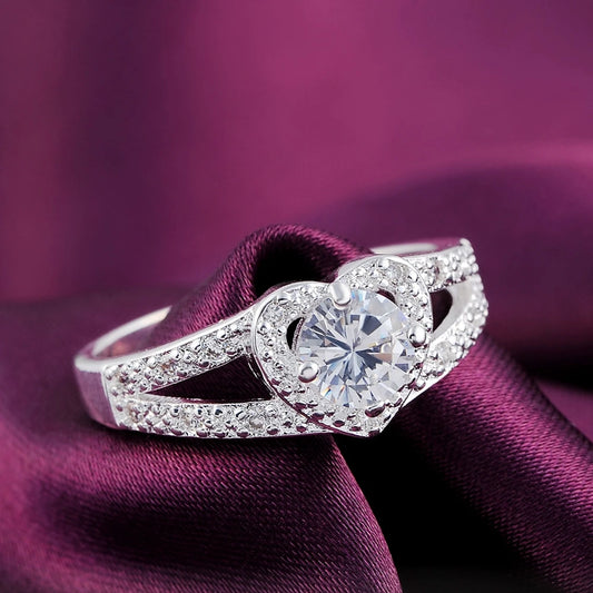 Anel de Zirconia em Coração 925 Prata Esterlina Fina 6-10# para Mulheres Casal Moda Presente de Casamento Acessórios de Joias