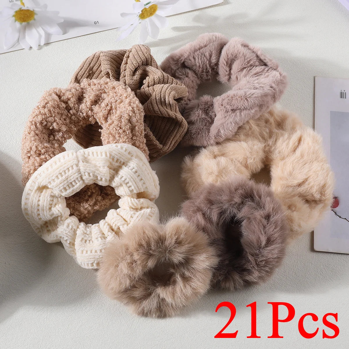 Conjunto de 7/21 peças de presilhas de cabelo para mulheres - Conjunto de elásticos de cabelo macios sólidos para meninas, suportes de coque, bandas de borracha, amarras de cabelo, acessórios para cabelo