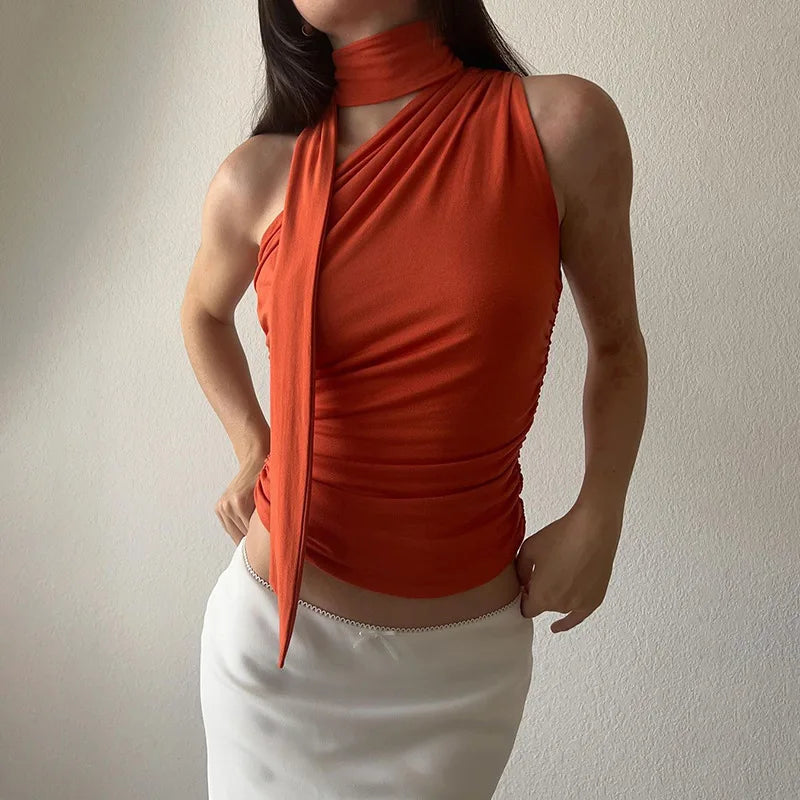 Top Crop Sem Costas Sexy Off Shoulder Halter para Mulheres, Vintage, Sem Mangas, Roupas Y2K para Clubes, Casual Feminino Verão 2024