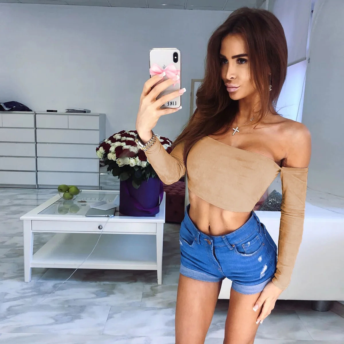 Camiseta Sexy Off Shoulder Com Decote, Barriga à Mostra, Manga Longa, Camiseta Feminina, Blusas para Ladies, Camisetas Mujer