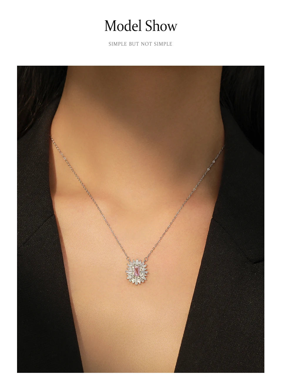 Conjunto de Jóias Românticas para Casamento Ailmay Luxuoso Colar e Brincos de Prata Esterlina 925 com Girassol Rosa Retangular para Mulheres