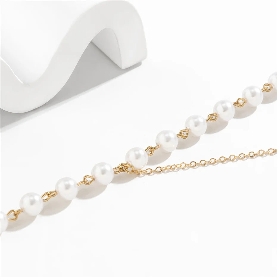 Colar de corrente assimétrica elegante em imitação de pérola Ingemark para mulheres, noivas, acessórios de colar longo Kpop, nova joia