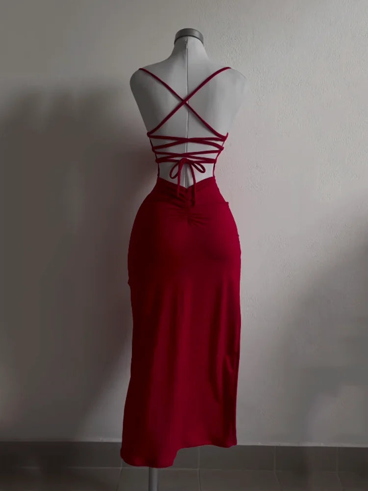 Vestido explosivo novo de verão 2024, com alça halter, bolsa Spice Girl, vestido justo ao corpo