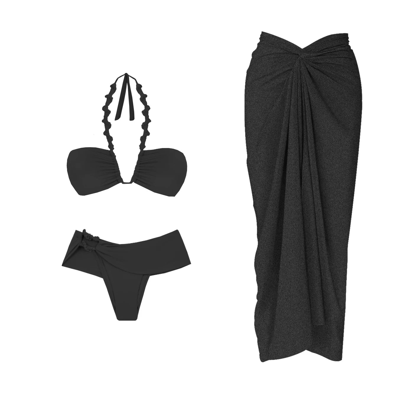 Conjunto de 2 peças de maiô listrado com saia longa, biquíni sexy feminino com push up, halter, biquíni feminino, traje de banho modelador, roupa de praia.