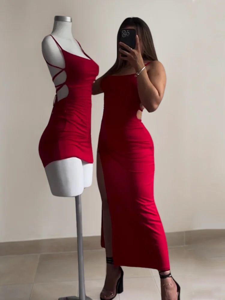 Vestido explosivo novo de verão 2024, com alça halter, bolsa Spice Girl, vestido justo ao corpo