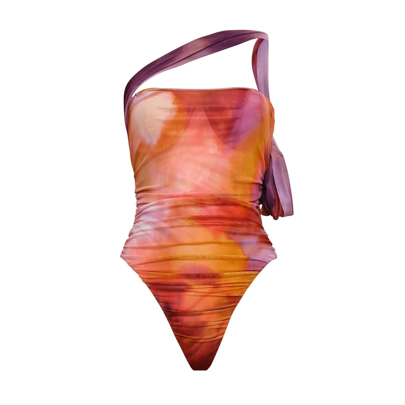 Maiô Com Um Ombro e Capa Sexy Biquíni Feminino, Biquíni Floral com Push Up, Roupa de Banho Feminina, Conjunto de Praia