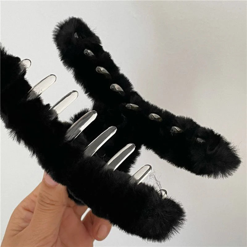 Clips de cabelo de tubarão grande em pelúcia de urso de cartoon com cabelo, claw faux fur, moda coreana para outono e inverno, clipes de caranguejo INS novos e presilhas.