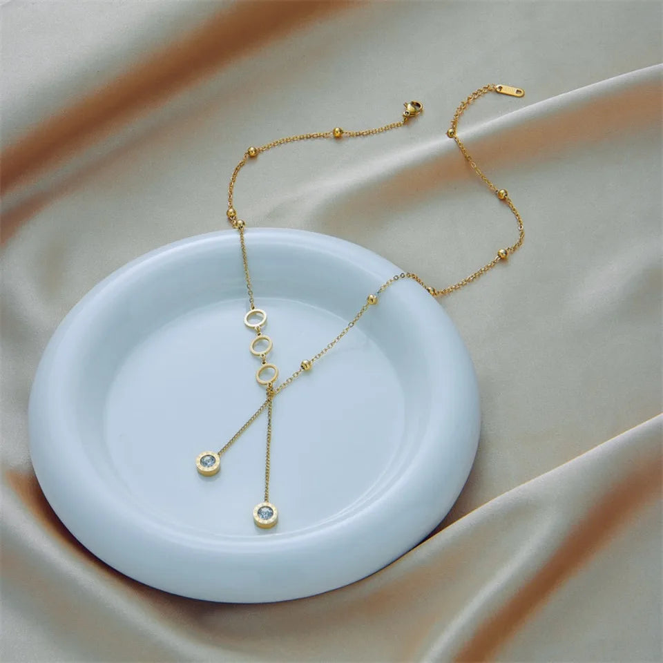 Colar de Números Romanos da Nova Tendência para Mulheres, Moda, Cor Dourada, Colares Longos com Pingente de Zirconia, Joias para Meninas