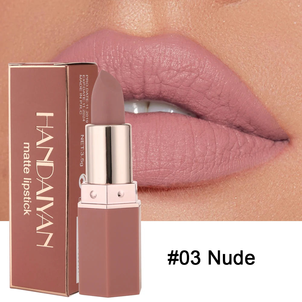 Batom Matte em 6 Cores, Sem Desbotar, Não Gruda no Copo, Acabamento Veludo de Longa Duração, Cor de Lábios Matte Suave e Resistente à Água, à Prova de Borro