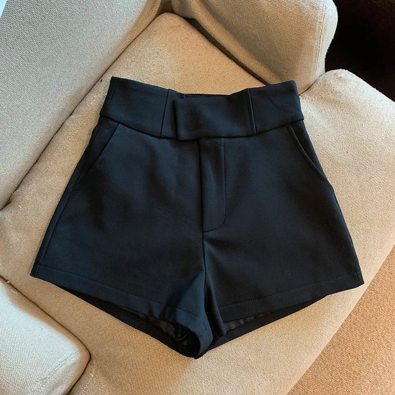 Shorts Femininos Mooyufon Shorts Pretos Femininos Harajuku Elegância Shorts de Cintura Alta A Linhas Slim Casuais Calças Retas de Menina Sexy