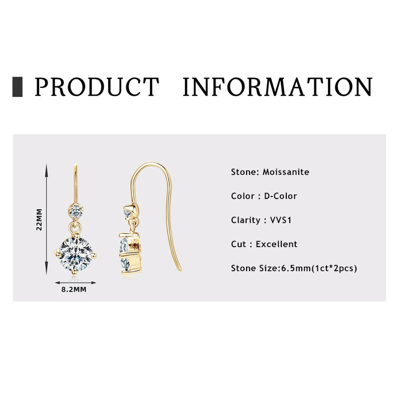 Brinco de Moissanita Lnngy de 6,5mm Ohrringe Prata 925 Brinco de Pino para Meninas Mulheres Joia de Casamento Brilhante Presente
