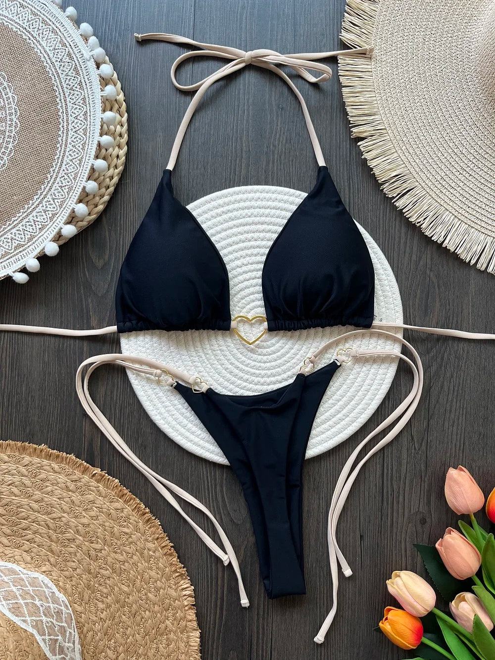 Conjunto de Biquíni Sexy Halter de Cor Sólida RUOTONSEPT, maiô feminino de duas peças, com triângulo e fio dental, traje de banho estilo brasileiro.