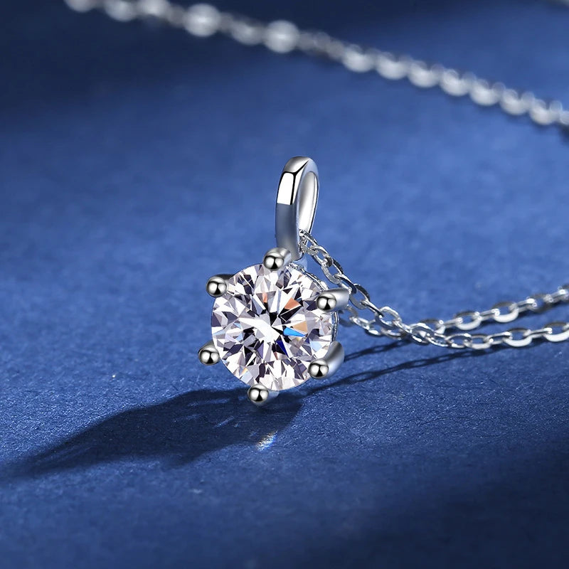 Colar de Pingente de Moissanita em Prata 925 com 6 Garras para Mulheres Design Moderno Cor D VVS Aprovado no Teste de Diamante Joia com caixa GRA