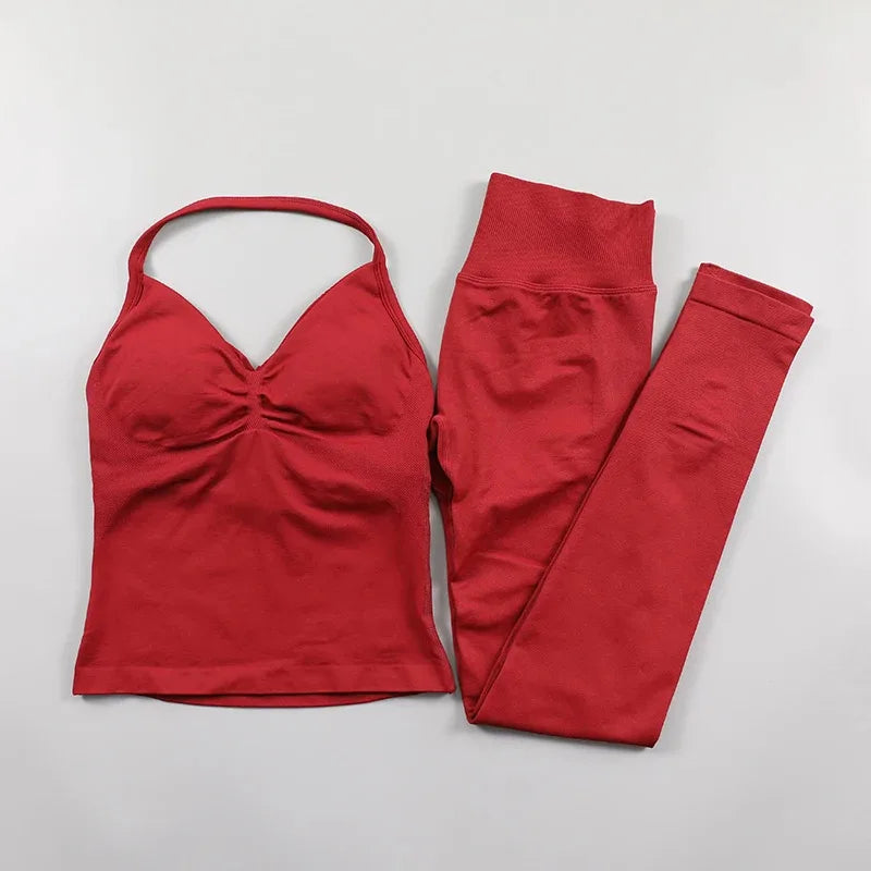 Conjunto de Leggings Impact para Mulheres Conjunto de Yoga Sem Costura Roupa de Fitness Legging com Bumbum Definido Top de Tanque Almofadado Conjuntos de Treino Roupas Esportivas
