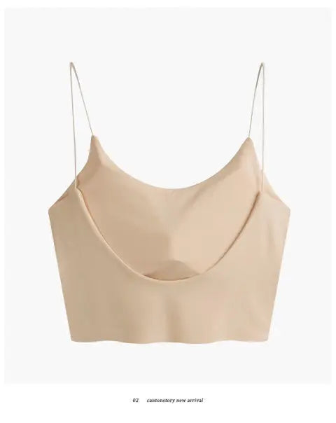 1 peça de Camisola Sem Costura em Tecido de Seda Gelada para Mulheres - Top Esportivo Sem Fios com Sutiã Almofadado Bralette