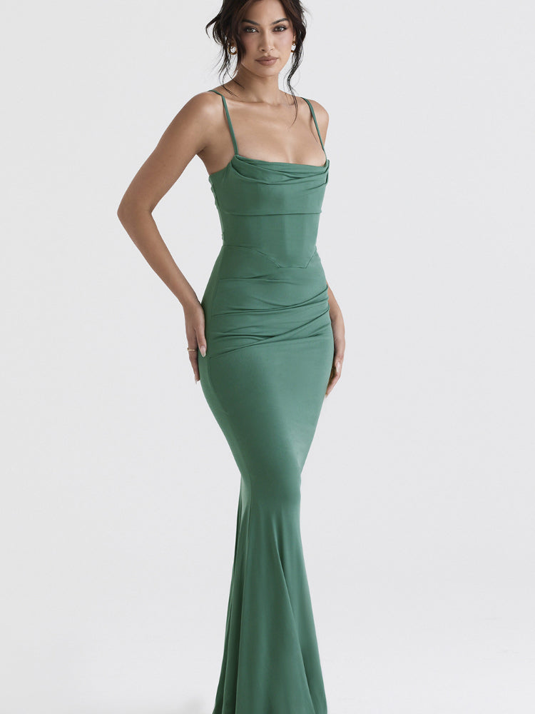 Vestidos Elegantes para Mulheres Vestido Maxi em Corset de Amêndoa Vestido de Noite Elegante para Festa Vestido Justo Sexy sem Costas com Estrutura de Peixe