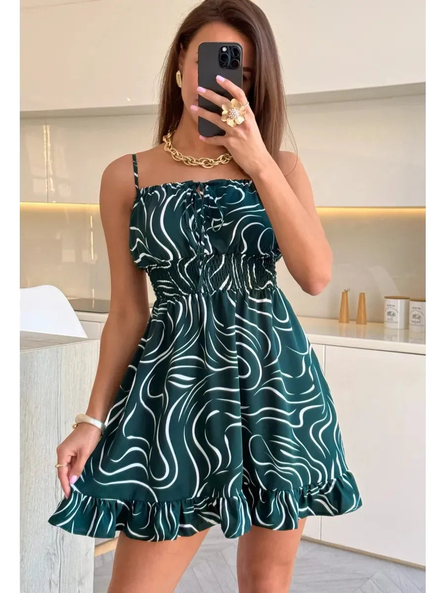 Novo Vestido Feminino de Verão Estampado com Amarração, Vestidos Sem Manga, Vestidos Florais, Vestidos Casuais, Vestidos Elegantes, Roupas Femininas 2025