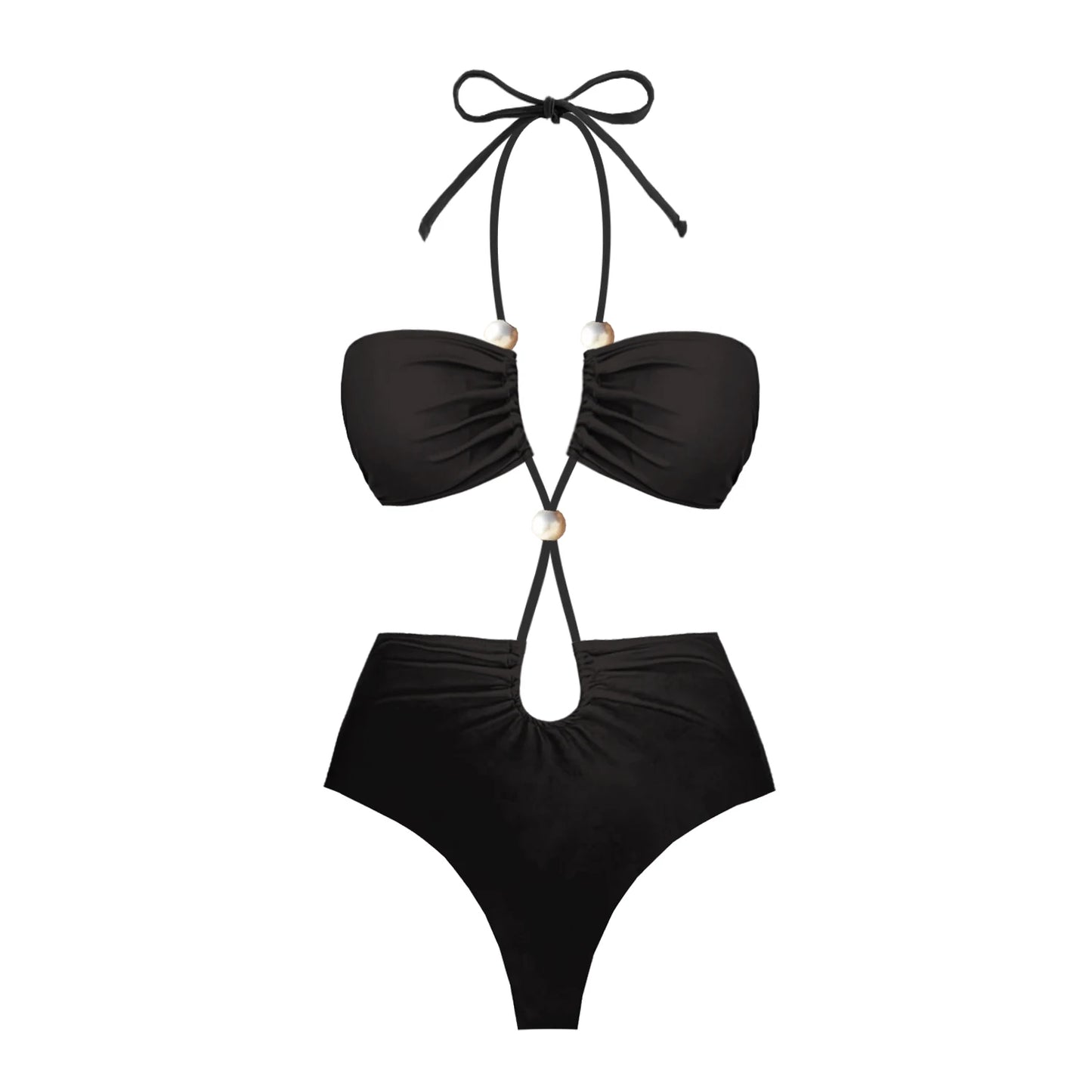 Conjunto de Biquíni Sexy com 3 Peças e Capa, Biquíni Branco com Pérolas, Maiô Feminino Halter, Roupa de Banho com Ombros Descidos, Biquíni para Praia