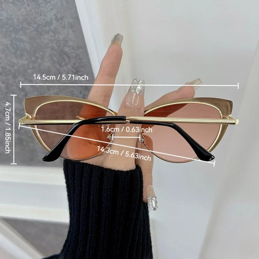 Óculos de sol estilo gato casuais para mulheres e homens, armação em metal, luxuosos, marca de moda.