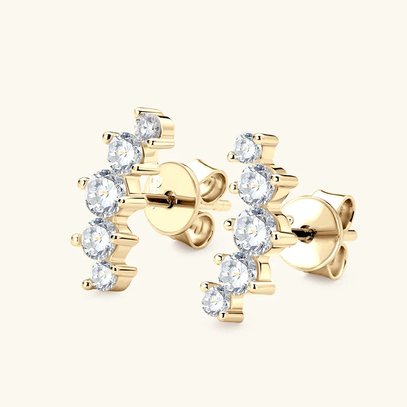 Brincos em Moissanite IOGOU D VVS1 com Curvas Graduadas para Mulheres, Brincos de Pirecing em Estilo Stud, Joias Finas em Prata Esterlina 925