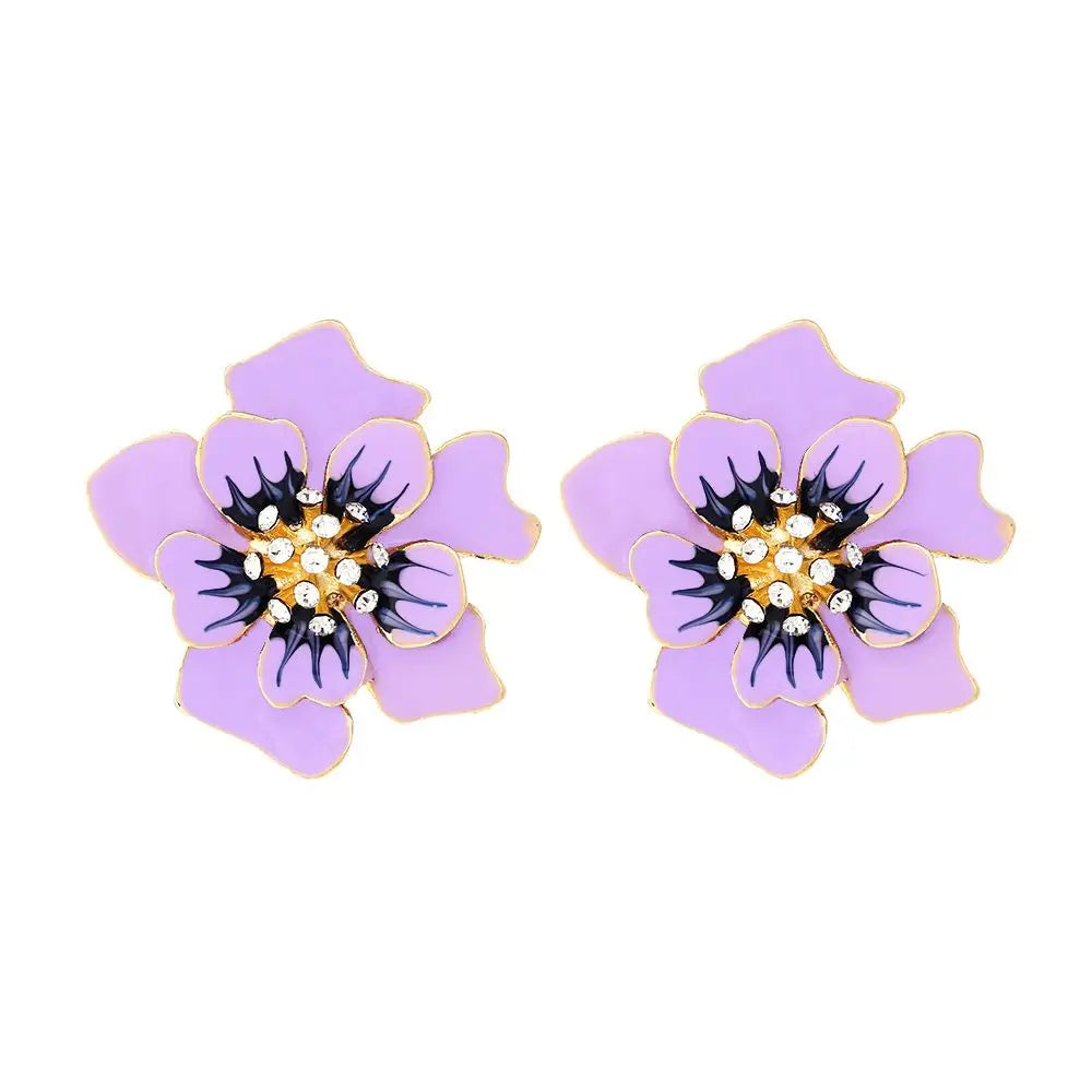Brinco Feminino Doce Romântico de Primavera, Brincos de Metal em Liga com Flor, Brincos de Stud de Resina Colorida