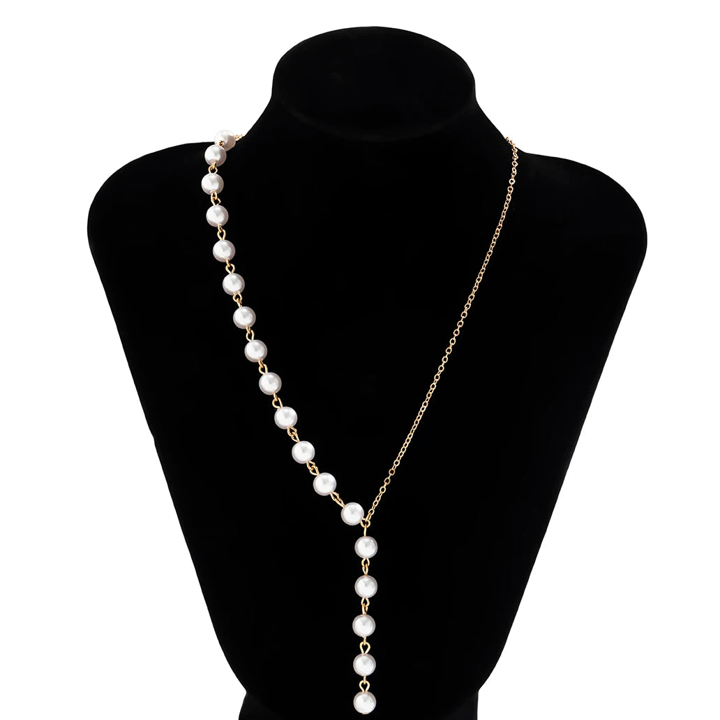 Colar de corrente assimétrica elegante em imitação de pérola Ingemark para mulheres, noivas, acessórios de colar longo Kpop, nova joia