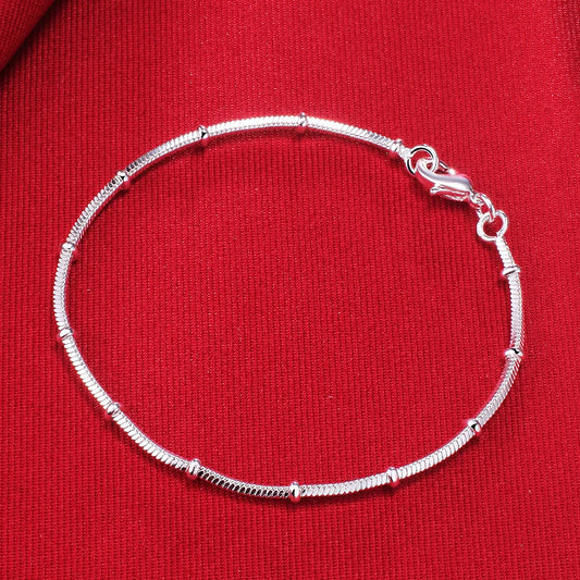 Novos Braceletes de Prata 925 Esterlina para Mulheres com Corrente de Contas de Cobra Fina, Moda para Casamento, Festa, Presentes de Natal, Joias