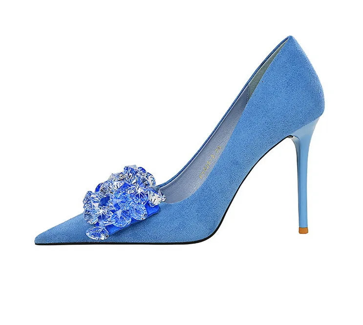 Sapatos BIGTREE 2025 Scarpin Feminino com Strass Laço Salto Alto Luxuoso Sapato de Banquete com Pedras Preciosas Salto Stiletto 9 cm Sapatos Femininos