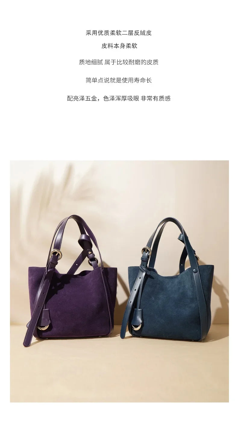 Genuine Leather Tote Bag Large Capacity Vegetable Basket Bucket Bag Luxury Designer Shoulder Bag For Women
